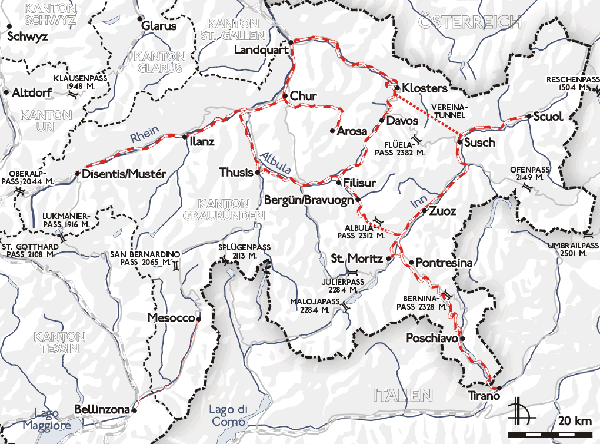 Spoorwegnet van de Rhätische Bahn Spoorwegnet van de Rhätische Bahn